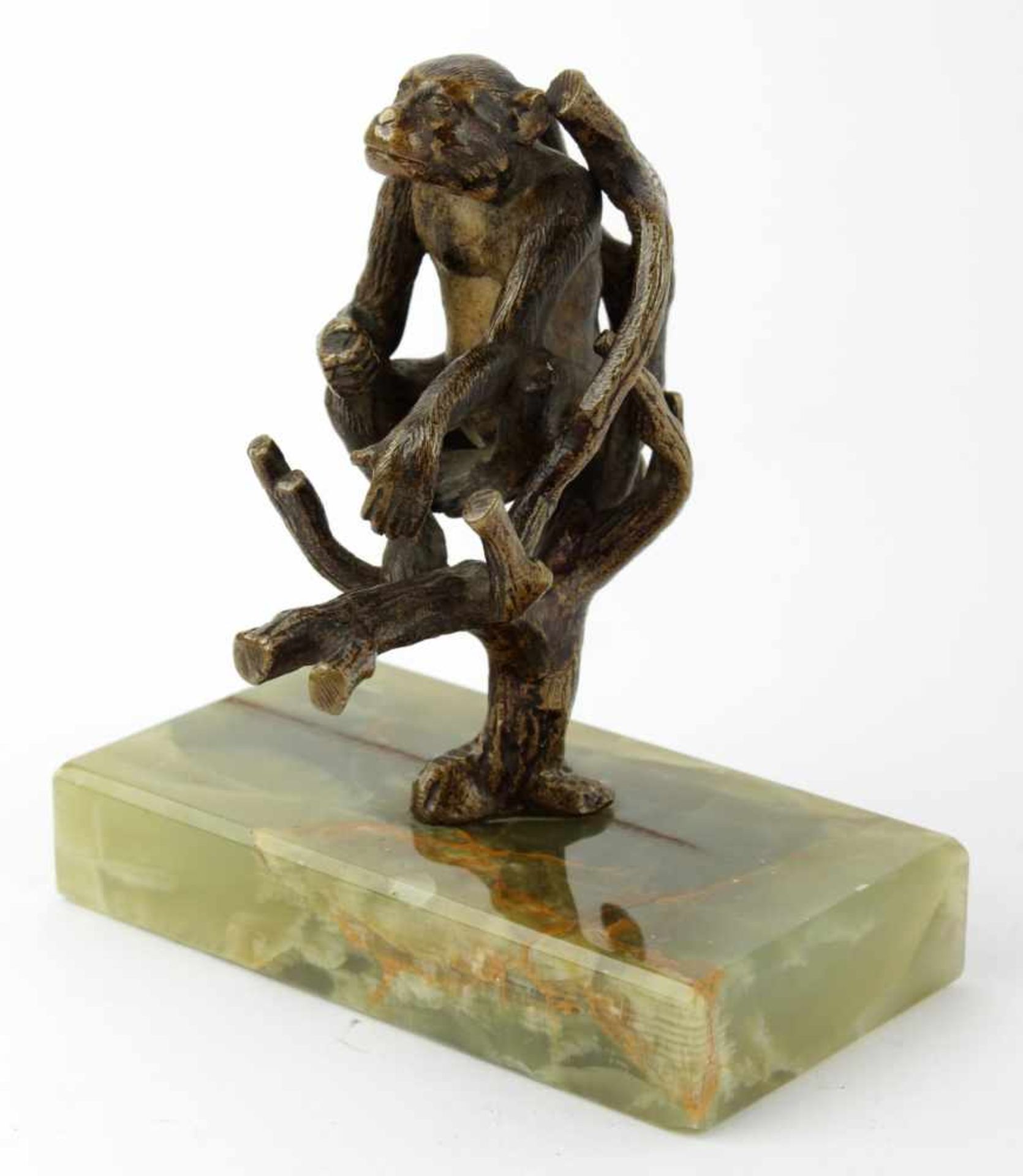 Bronze sculpture - monkey 1st half of the 20th century, bronze, patina, on the onyx base, overall