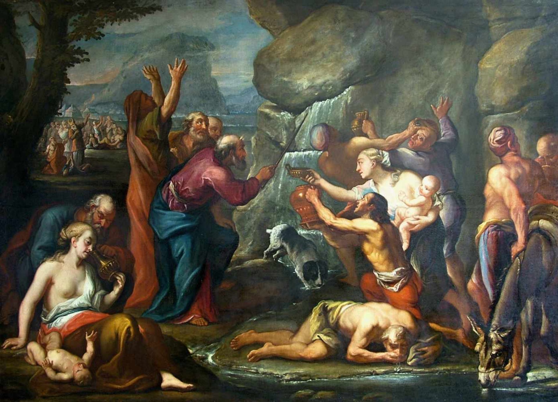 Jacob de Backer (Antwerp, c. 1555 - c. 1585) attributed Moses Striking Water from the Rock, end of