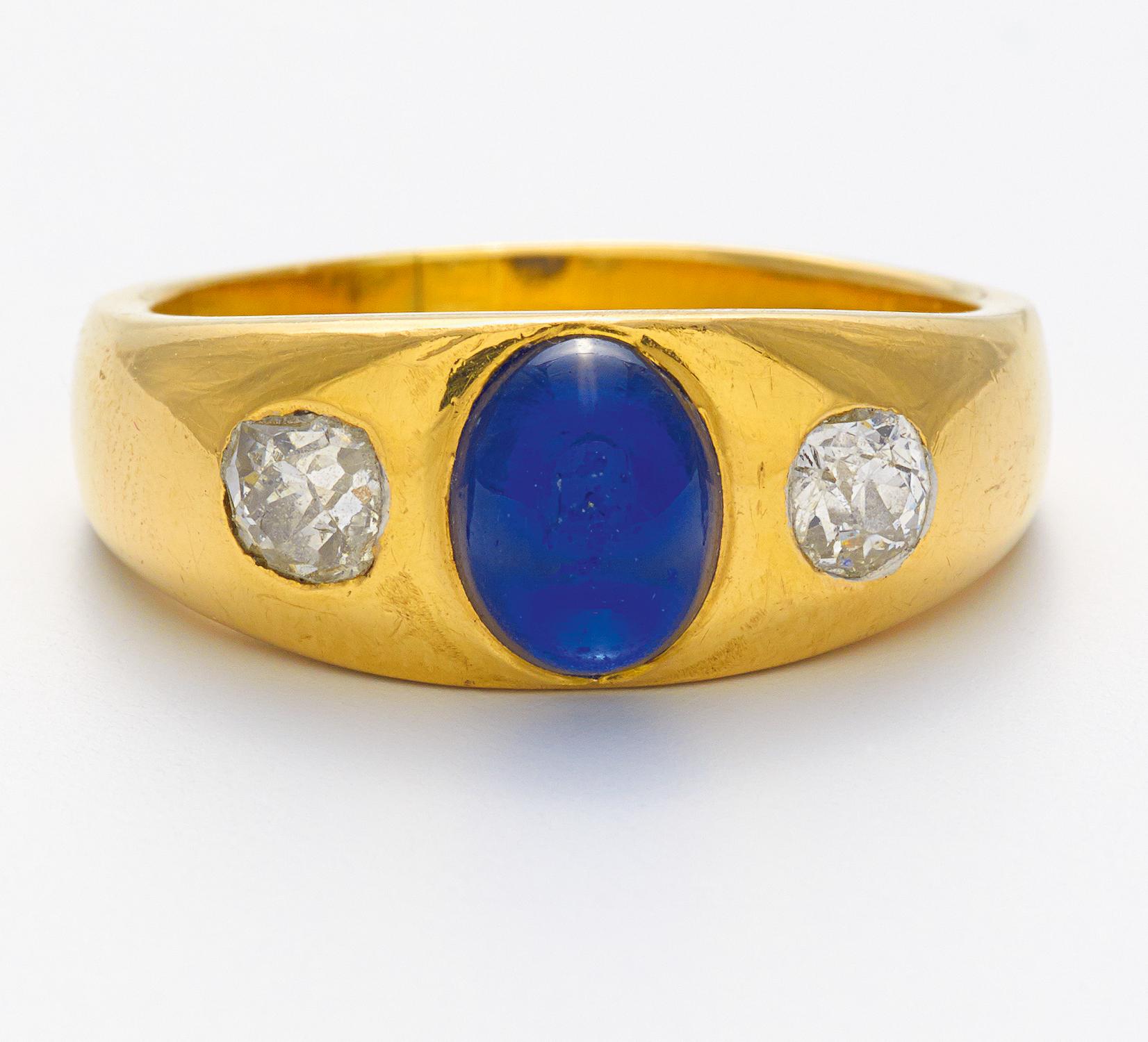 SAPHIR-DIAMANT-RING. Wohl Deutschland, um 1980. Gelbgold, Gesamtgewicht: 11,0g. EU-RM: 61. 2