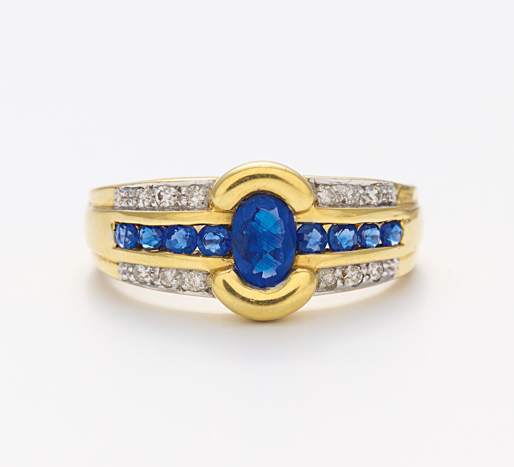 SAPHIR-DIAMANT-RING. Frankreich, um 1980. 750/- Gelb-/Weißgold, Punze (unleserlich),