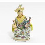 CHINESE MIT PAPAGEI. Wohl Meissen. Porzellan, farbig und gold staffiert. H.18,5 cm. Keine