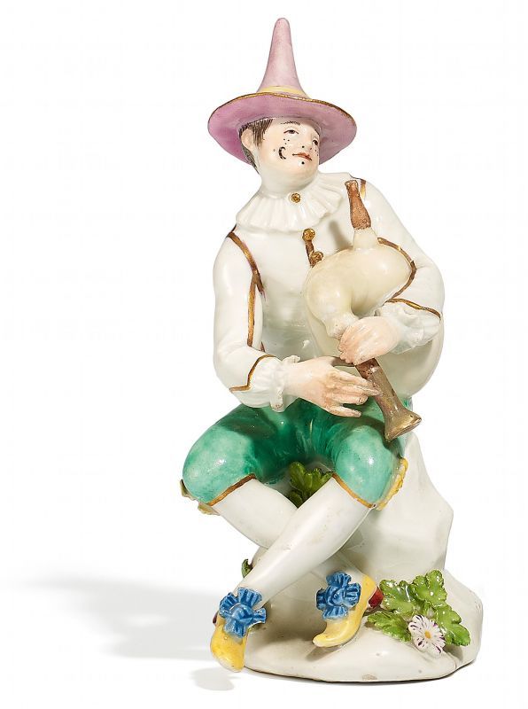 SITZENDER HANSWURST MIT DUDELSACK. Meissen. Um 1740/50. Modell J.J. Kaendler, um 1736. Porzellan, - Image 2 of 2