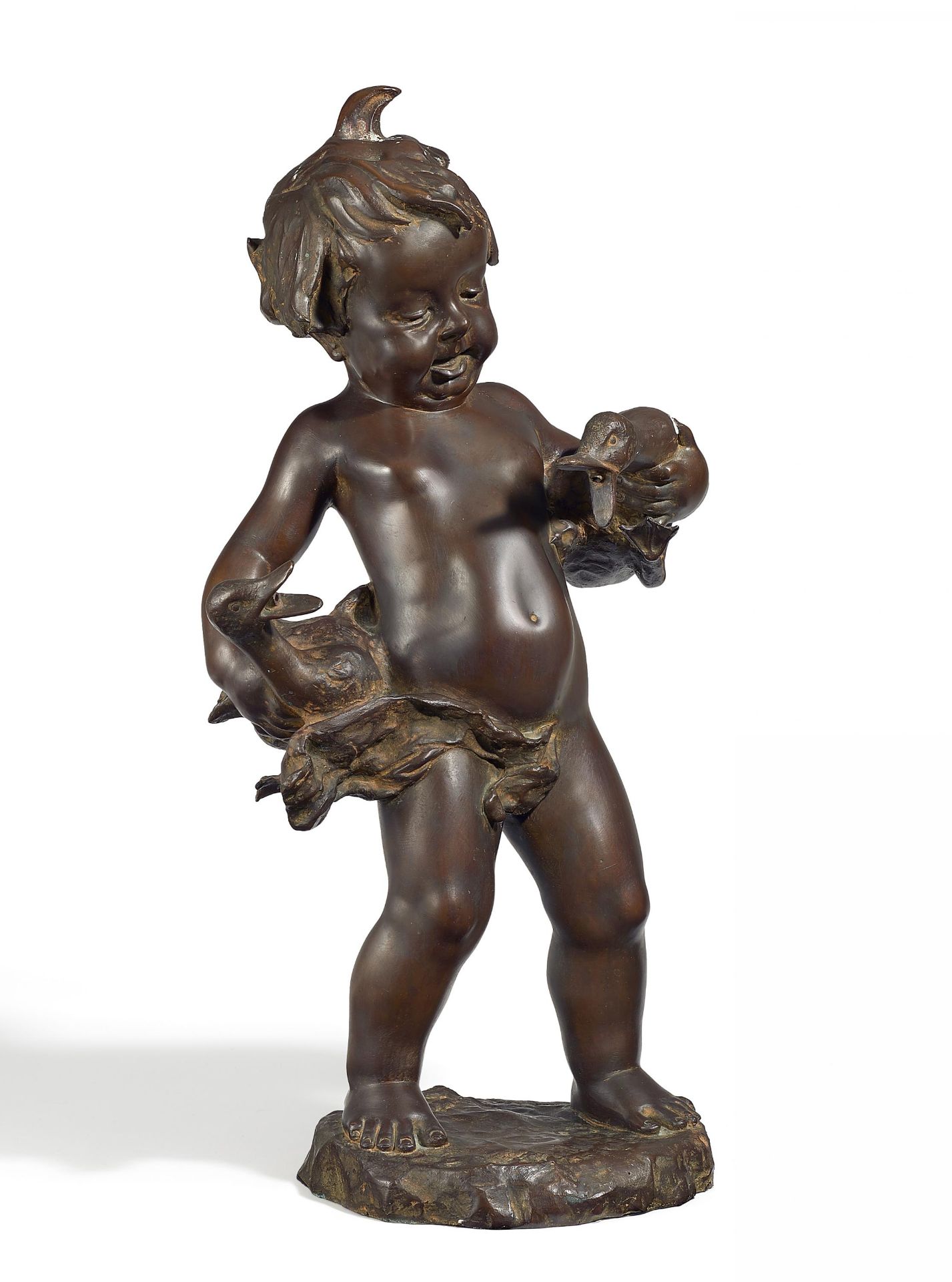 BRUNNENFIGUR 'KNABE MIT GÄNSEN'. Florenz. Donatello Gabrielli (1884-1955). Bronze patiniert. Höhe 58