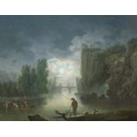 Vernet, Claude Joseph 1714 Avignon - 1789 Paris Umkreis Flusslandschaft mit nächtlichen Fischern. Öl