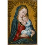 Antwerpener Meister um 1500 Madonna mit dem Christuskind vor Goldhintergrund. Öl auf Holz. 31 x