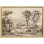 Reinhart, Johann Christian 1761 Hof - 1847 Rom Ideale Landschaft mit Leonidas-Denkmal. Graphit und