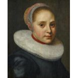 Niederländischer Meister 1. H. 17. Jh. Portait einer Dame mit Pfeifenkragen. Öl auf Holz.