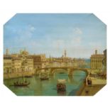 Italienischer Meister 1. H. 19. Jh. Florenz. Blick auf die Häuser und Brücken entlang des Arno. Öl