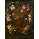 Monnoyer, Jean-Baptist 1636 Lille - 1699 London Umkreis Blumen- und Früchtekranz. Zentral Blick in