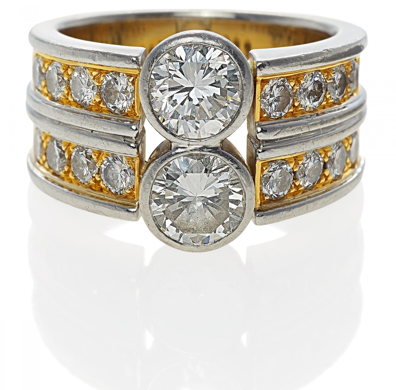 GOLDBERG, DAVID Diamant-Ring. Deutschland, um 2000. 750/- Gelbgold, 950/- Platin, Meisterpunze G,