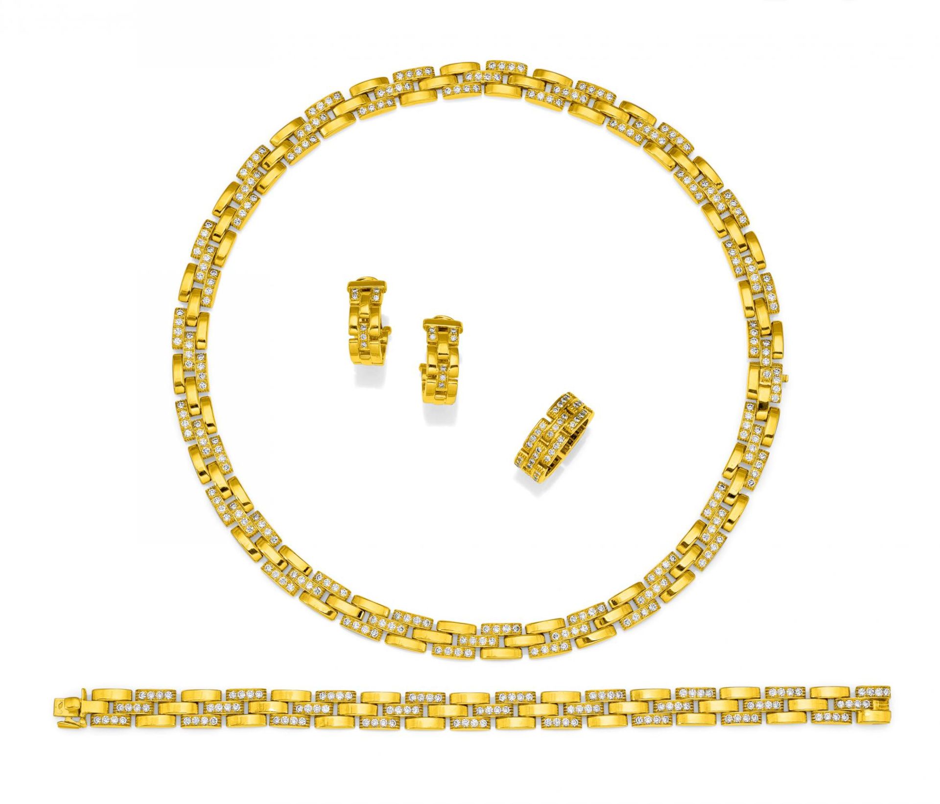 CARTIER Panthere. Gold-Diamant-Set. Frankreich, um 1990. 750/- Gelbgold, Gesamtgewicht: 147,0g. EU- - Bild 2 aus 2