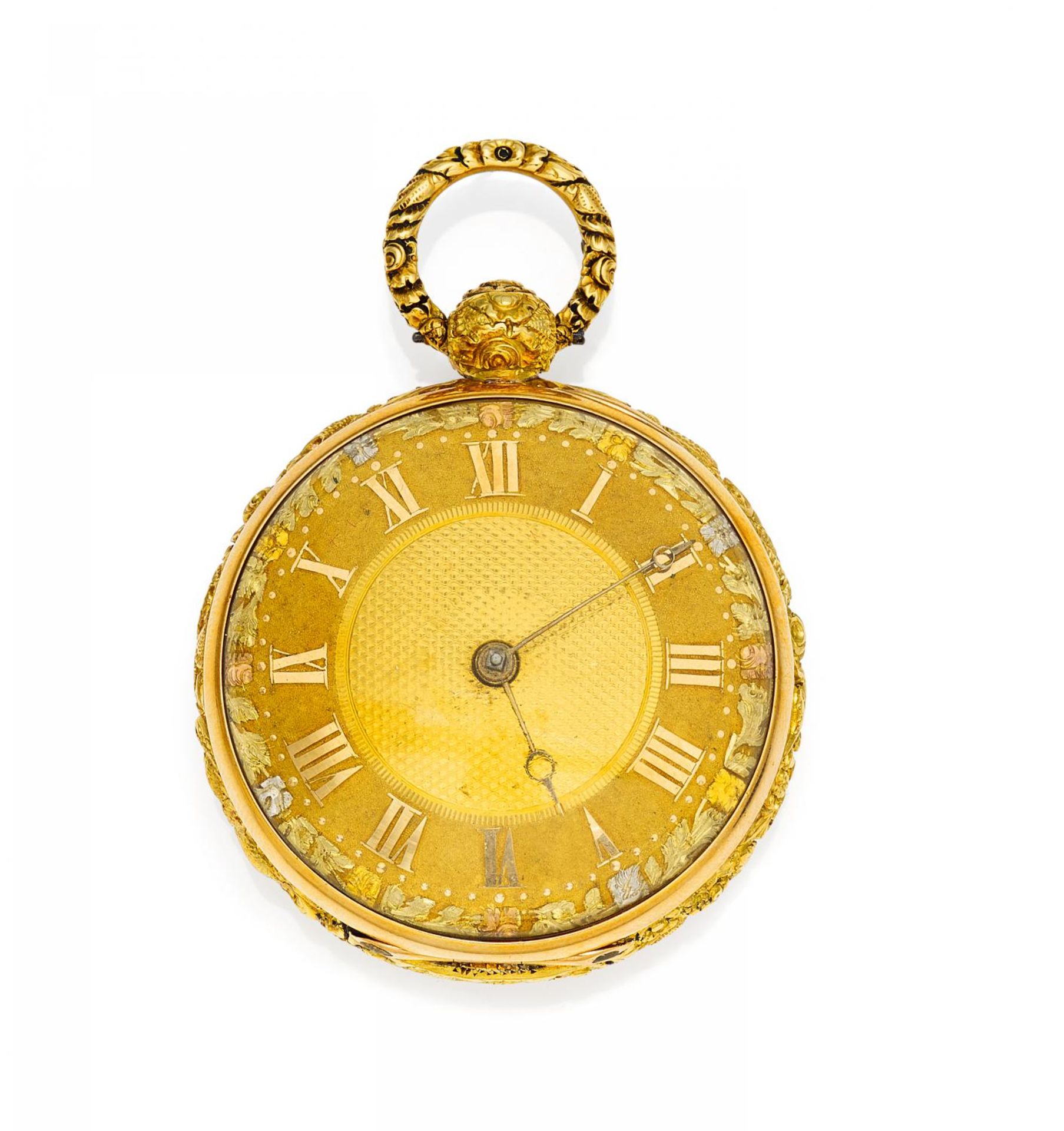 LAMPORT England, um 1820 Taschenuhr. Schlüsselaufzug. 750/- Gelbgold, Zffbl. vergoldet, graviert,