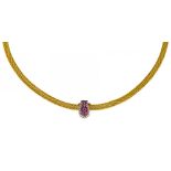 RUBIN-DIAMANT-COLLIER. Deutschland, um 1960. 750/- Gelb-/Weißgold, Meisterpunze BC, Gesamtgewicht: