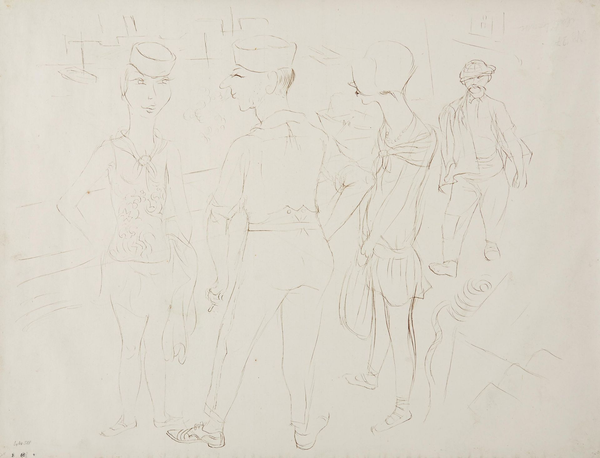 Grosz, George. Berlin 1891 - 1959. Hafenszene, Südfrankreich. 1925. Tuschzeichnung auf Velin. 47,5 x