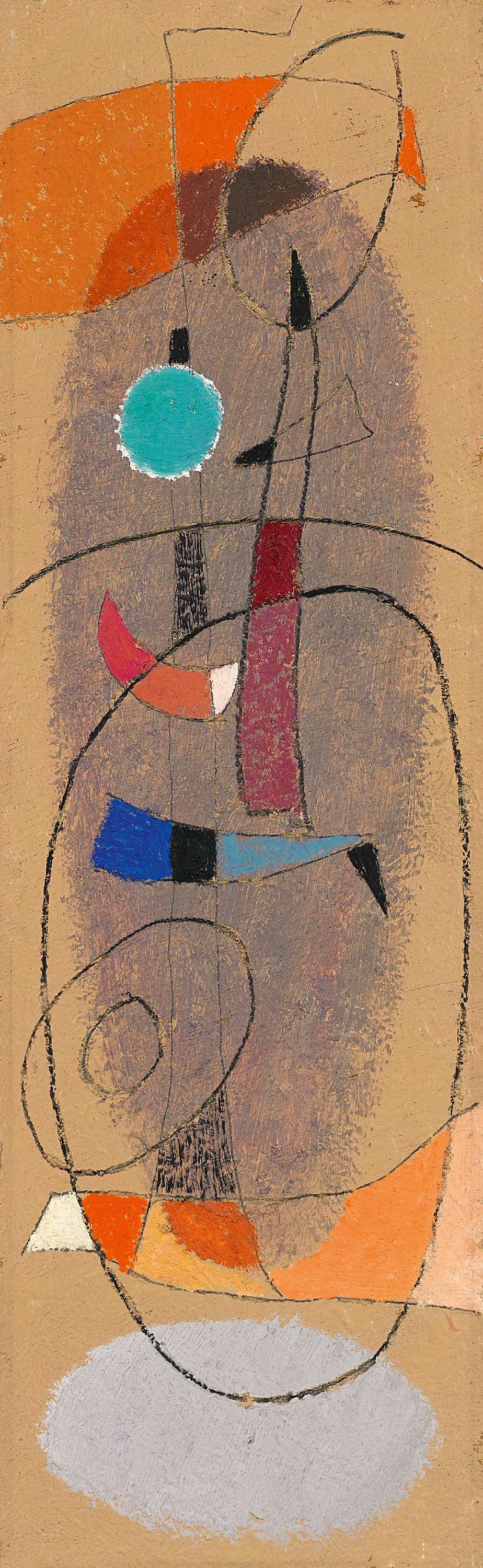 Ackermann, Max. 1887 Berlin - 1975 Unterlengenhardt. Ohne Titel. 1954. Acryl auf Holz. 32 x 10cm.