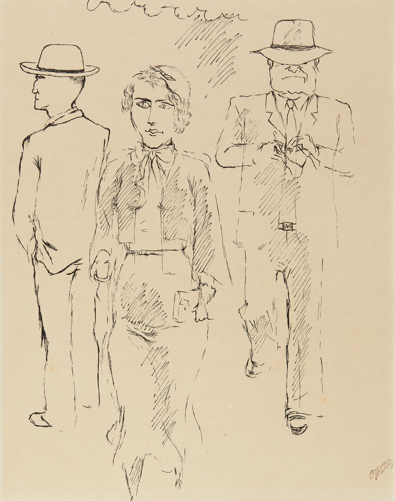 Grosz, George. Berlin 1891 - 1959. Street scene, New York. 1934. Tuschzeichnung auf Velin. 51 x 40,