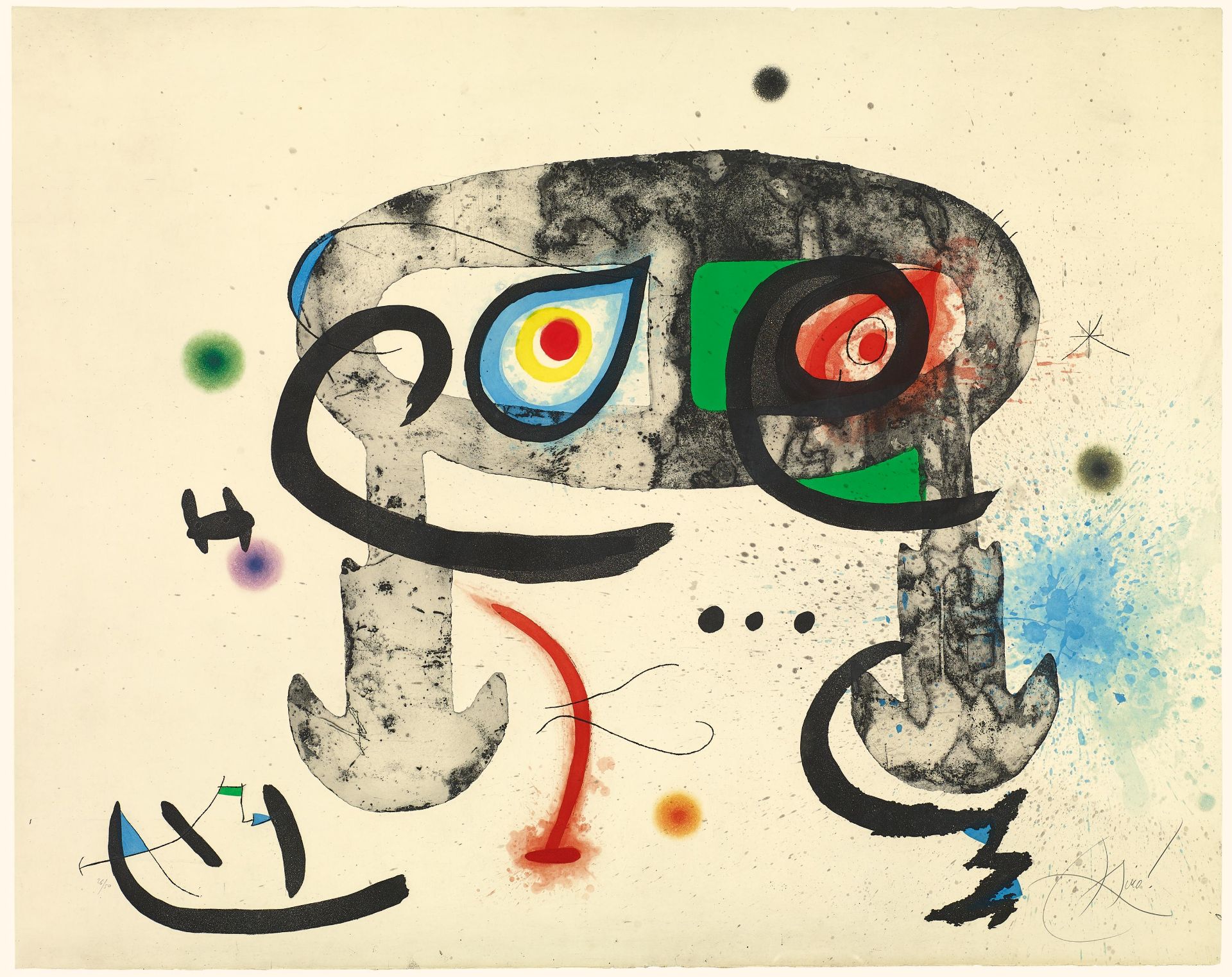 Miró, Joan. 1893 Barcelona - 1983 Calamajor/Mallorca. Le hibou blasphémateur. 1975. Farbige - Image 2 of 2
