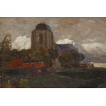 Blau-Lang, Tina. Wien 1845 - 1916. Große Kirche in Veere. 1906. Öl auf Holz. 17,5 x 26,5cm.