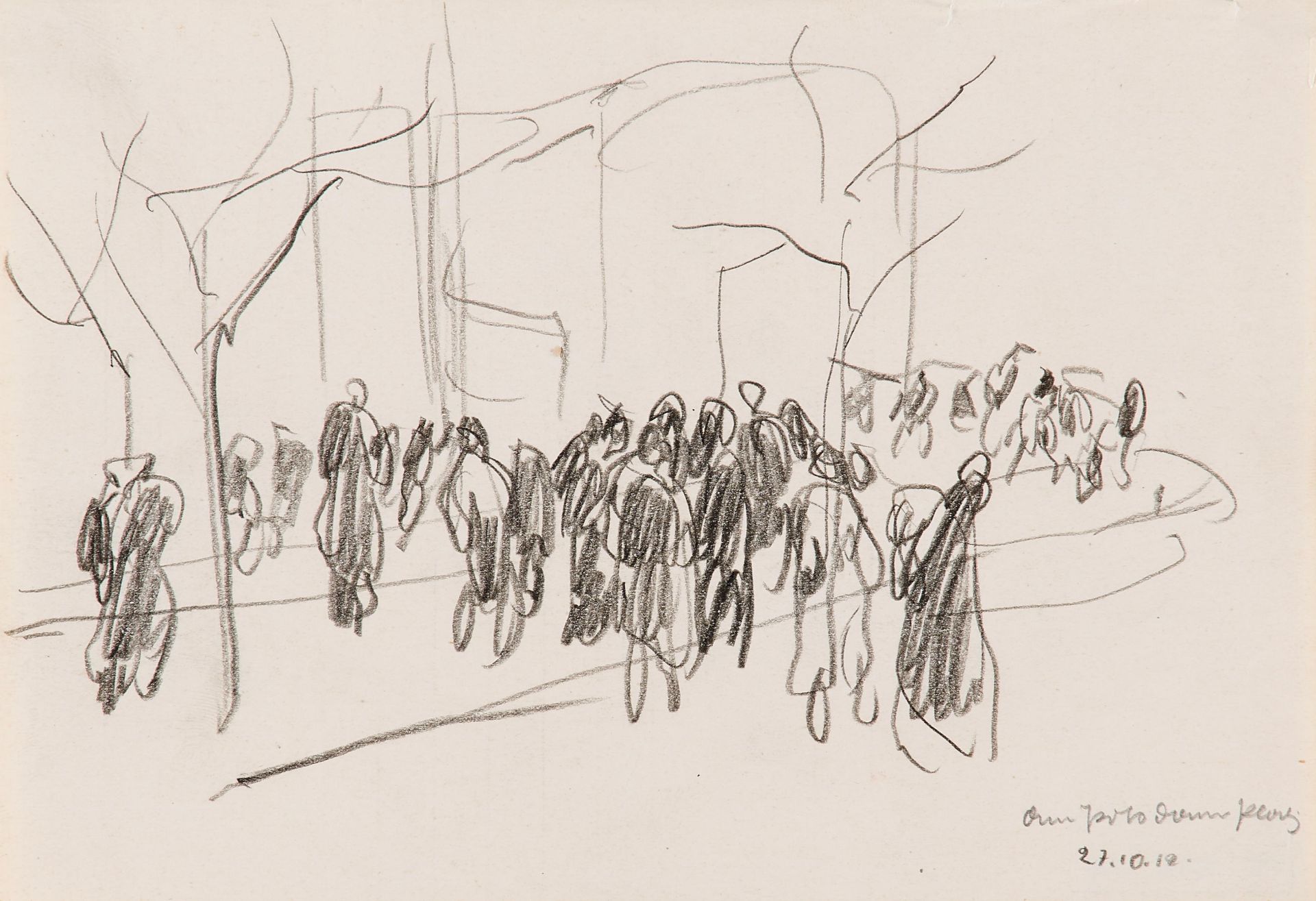 Grosz, George. Berlin 1891 - 1959. "Am Potsdamer Platz". 1912. Bleistift auf perforiertem Papier.