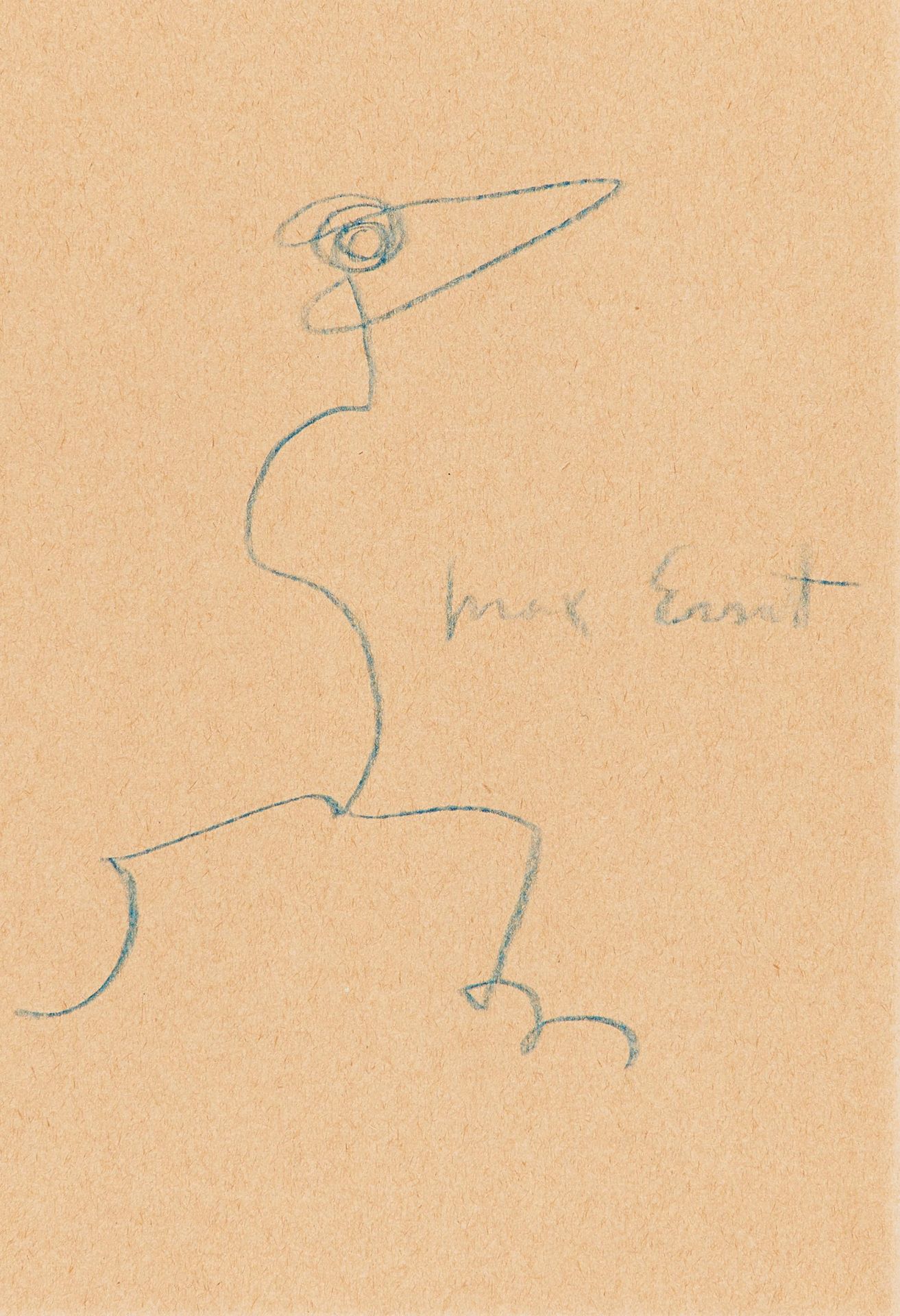 Ernst, Max. 1891 Brühl - 1976 Paris. Loplop. Farbkreide (blau) auf Velin. 21,5 x 16,5cm. Signiert