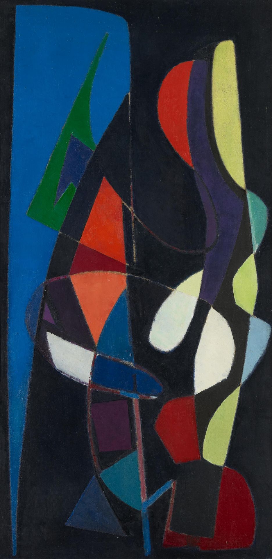 Fontené, Robert. Paris 1892 - 1980. Composition abstraite. 1950. Öl auf Leinwand. 130 x 65cm.