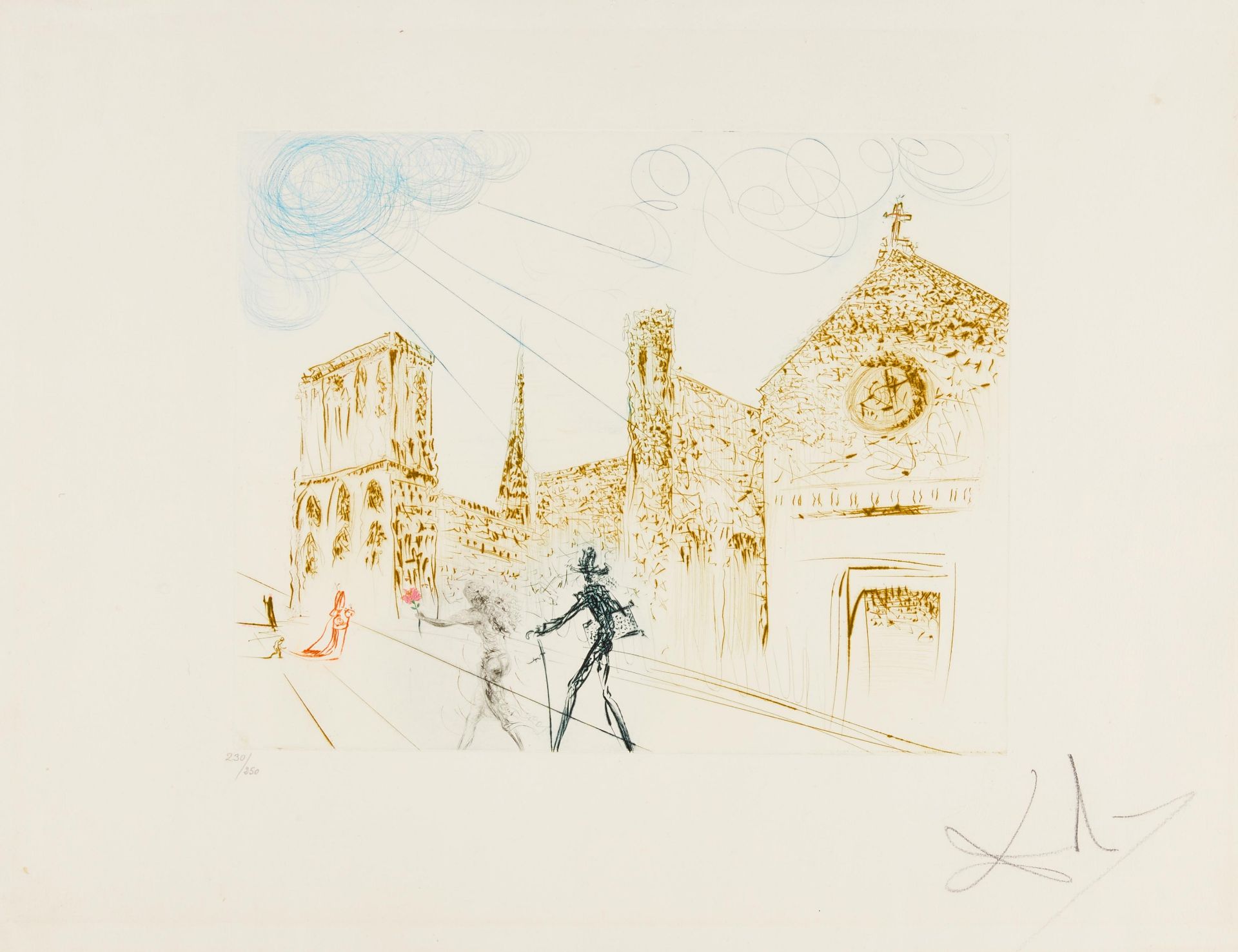 Dalí, Salvador. Figueras/Spanien 1904 - 1989. Notre-Dame de Paris. 1969. Kolorierte Farbradierung - Bild 2 aus 3