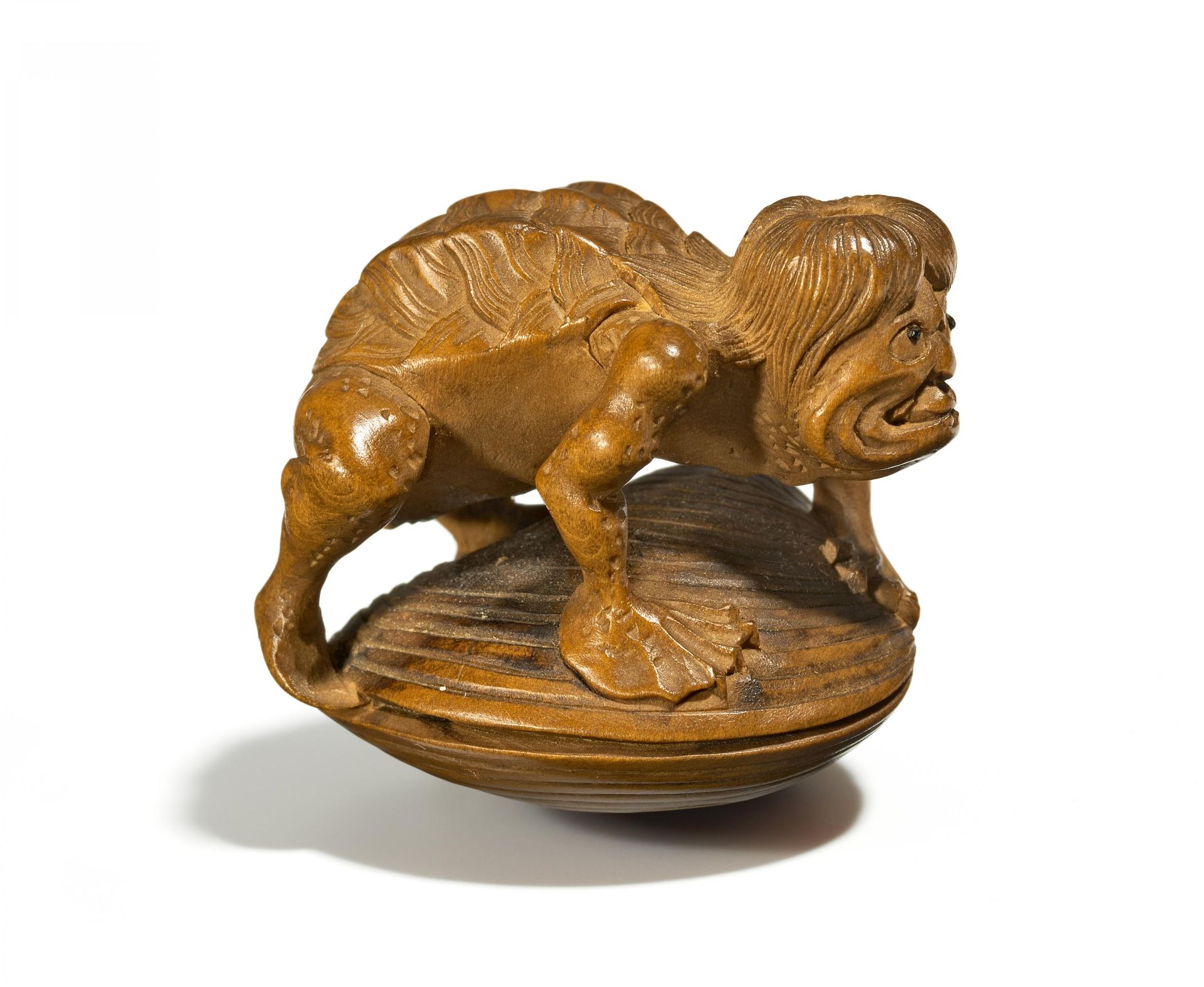 NETSUKE: KAPPA. Japan. Edo-Zeit. Mitte 19. Jh. Buchsbaum hell belassen, sehr fein geschnitzt und