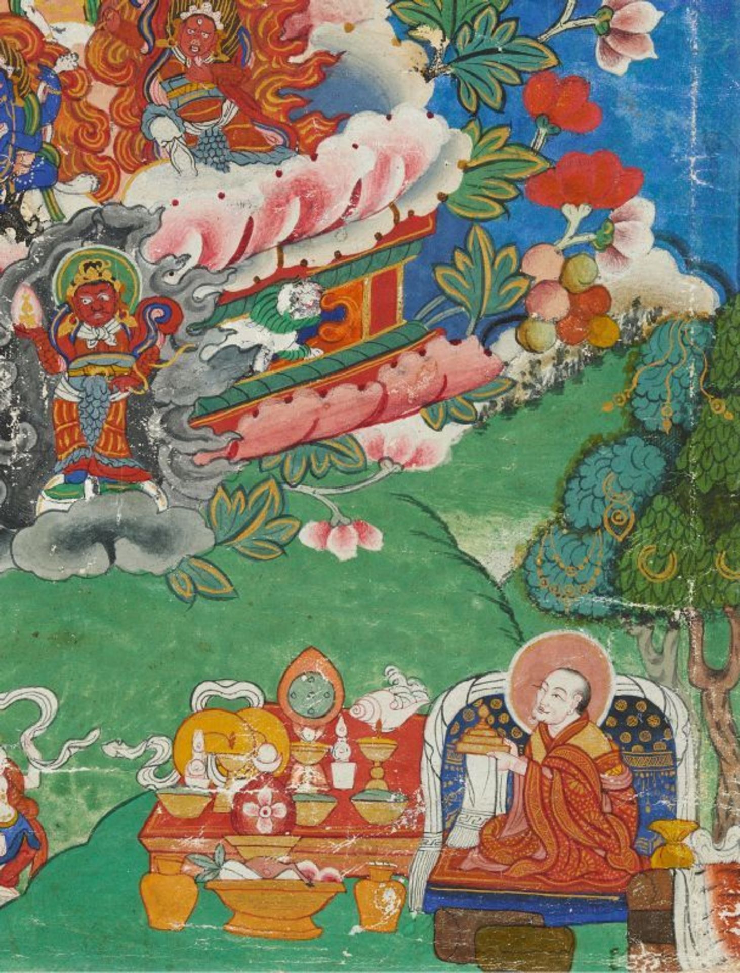 BEDEUTENDES, GROßES THANGKA DES TSOGSHIN DER GELUGPA-SCHULE. Tibet. 1. Drittel 20. Jh. Farben und - Bild 3 aus 4