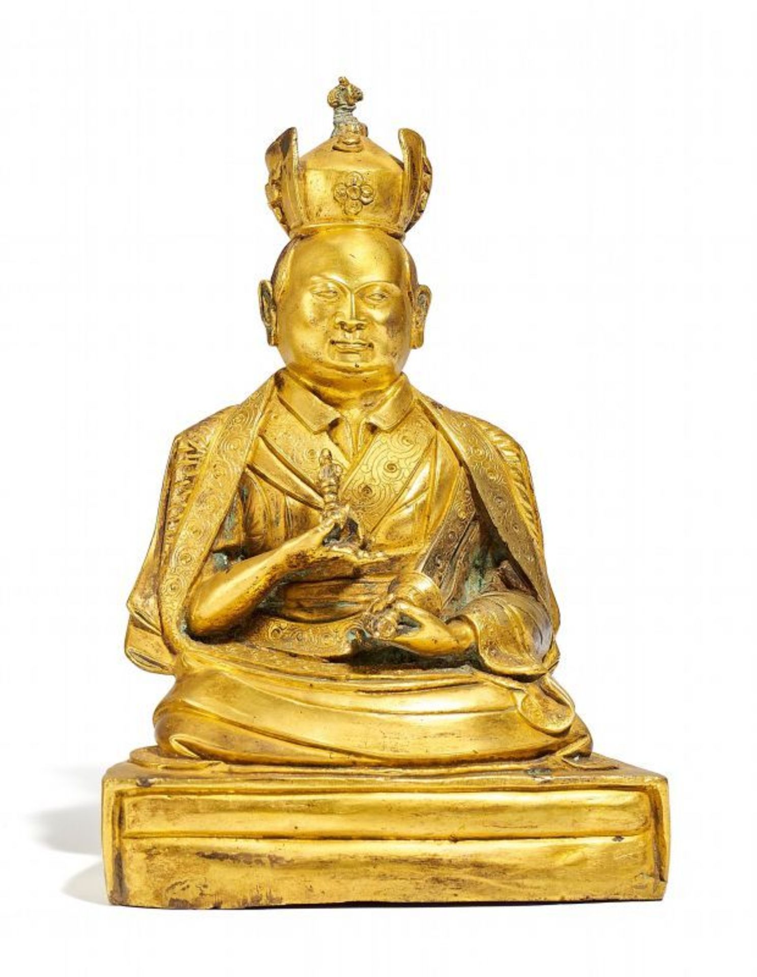 LAMA DER KAGYÜ-SCHULE. Tibet. Bronze mit Feuervergoldung. Bronze mit Feuervergoldung. Sitzend auf - Bild 2 aus 2