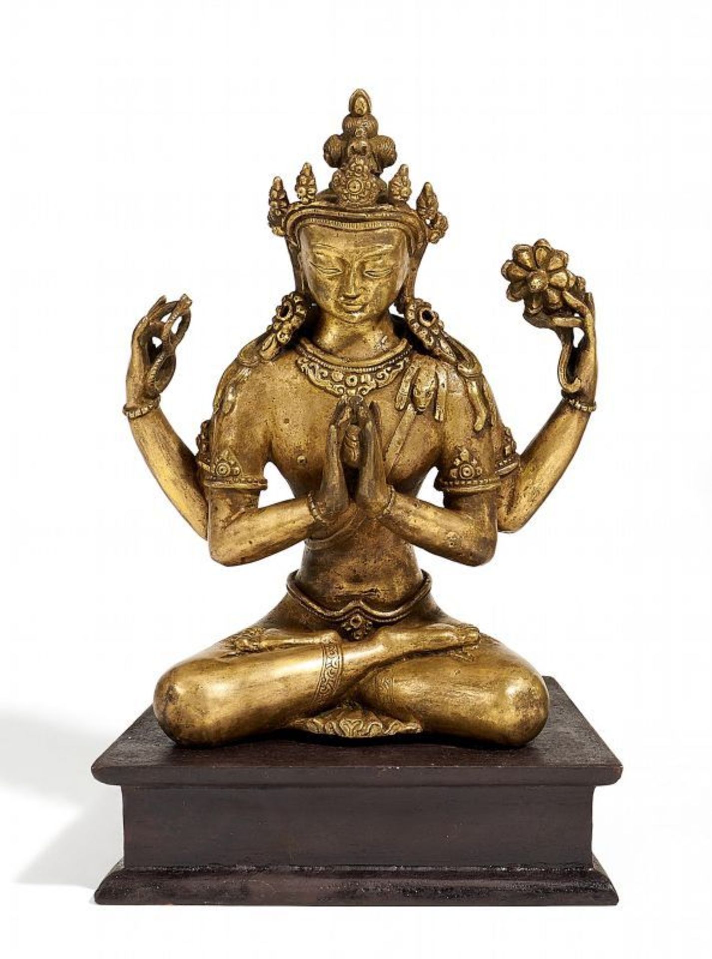 SHADAKSHARI LOKESHVARA. Tibet. Silberfarbene Bronze mit feinen Resten von Feuervergoldung. Die - Bild 2 aus 2