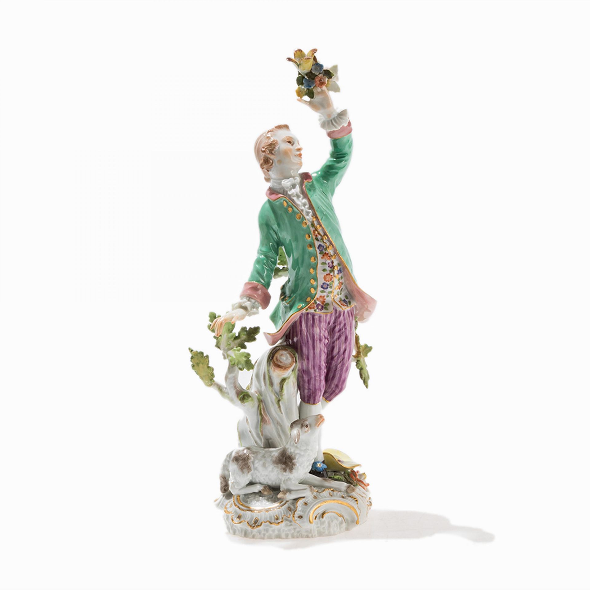 SCHÄFER MIT BLUMENSTRAUß Meissen Porzellan, farbig und gold bemalt 1924-34 Modell: Johann Joachim