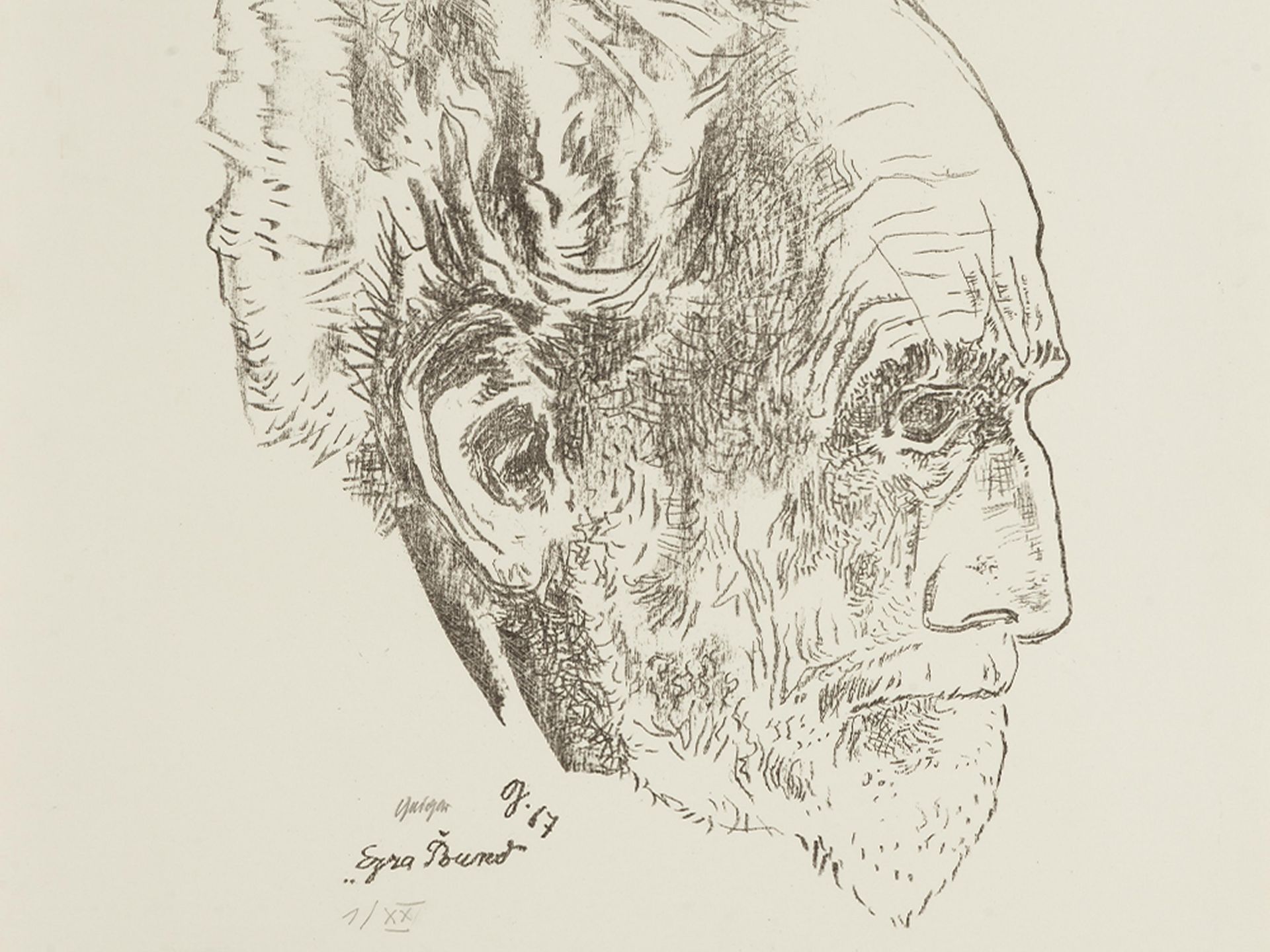 Geiger, Willi 1878 Schönbrunn - 1971 München Portrait Ezra Pound Lithografie auf festem Velin 1967 - Image 2 of 6