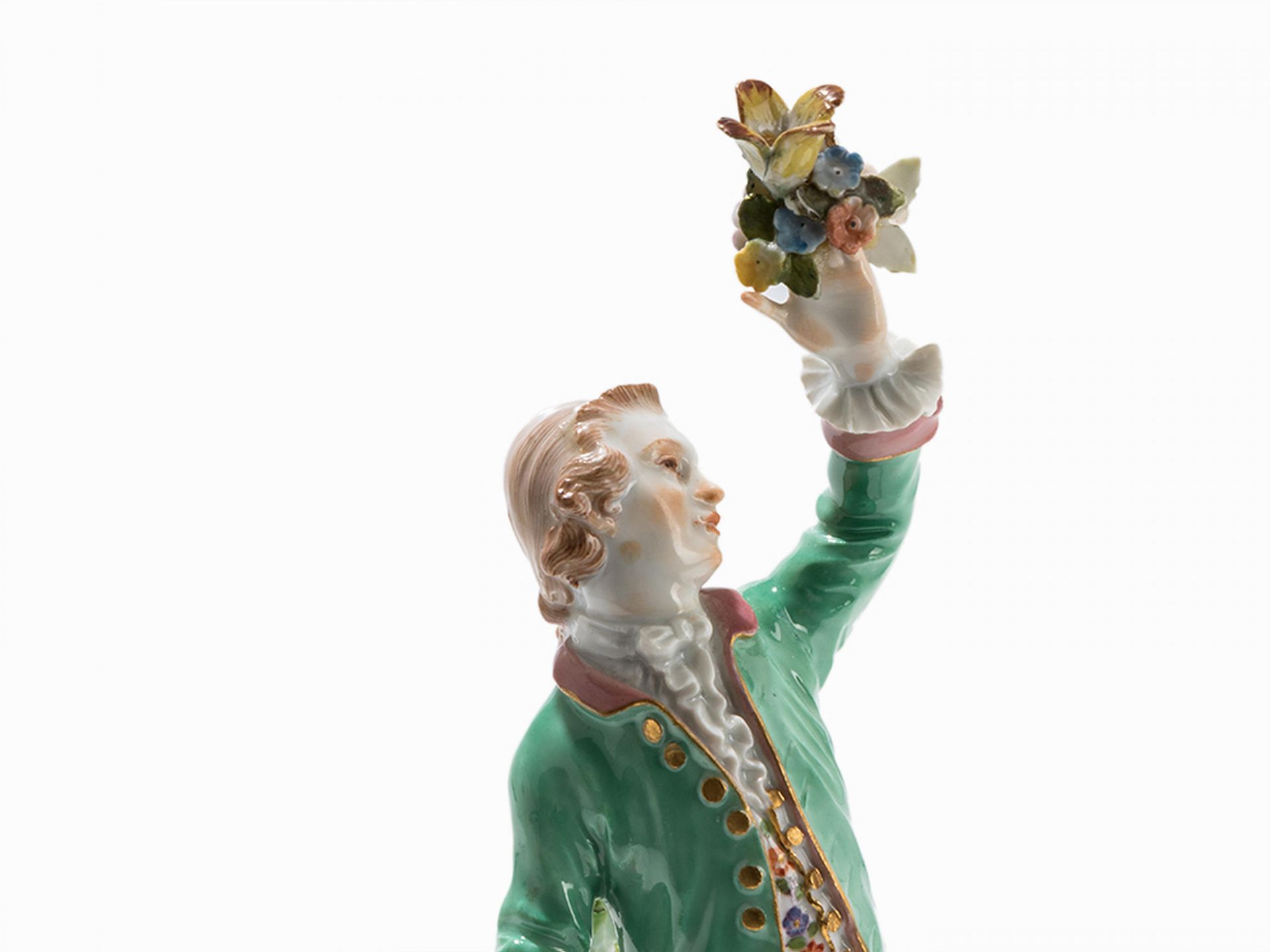 SCHÄFER MIT BLUMENSTRAUß Meissen Porzellan, farbig und gold bemalt 1924-34 Modell: Johann Joachim - Bild 2 aus 7