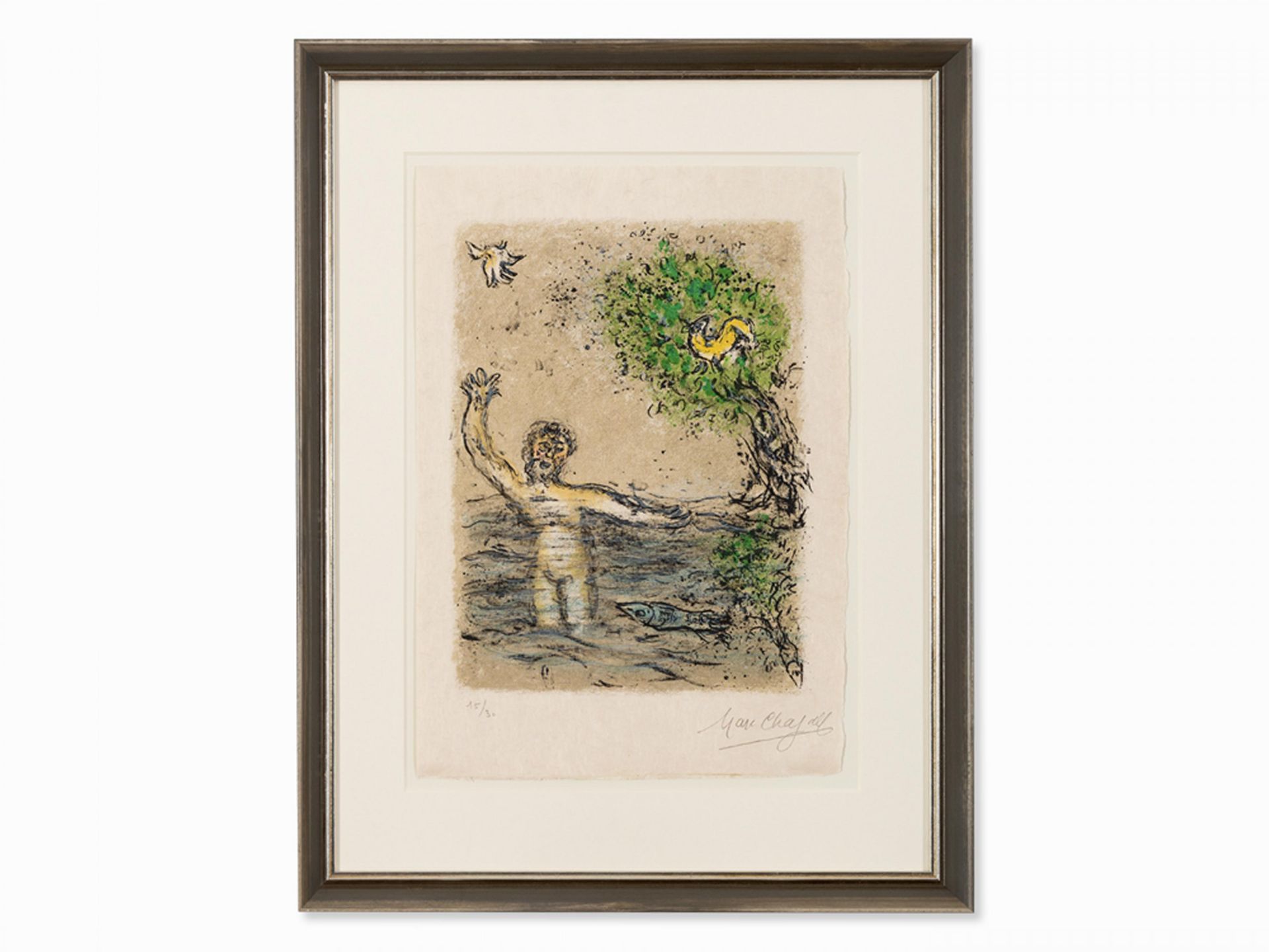 Chagall, Marc 1887 Witebsk - 1985 St. Paul de Vence Die Fluten verschlingen Odysseus Farblithografie