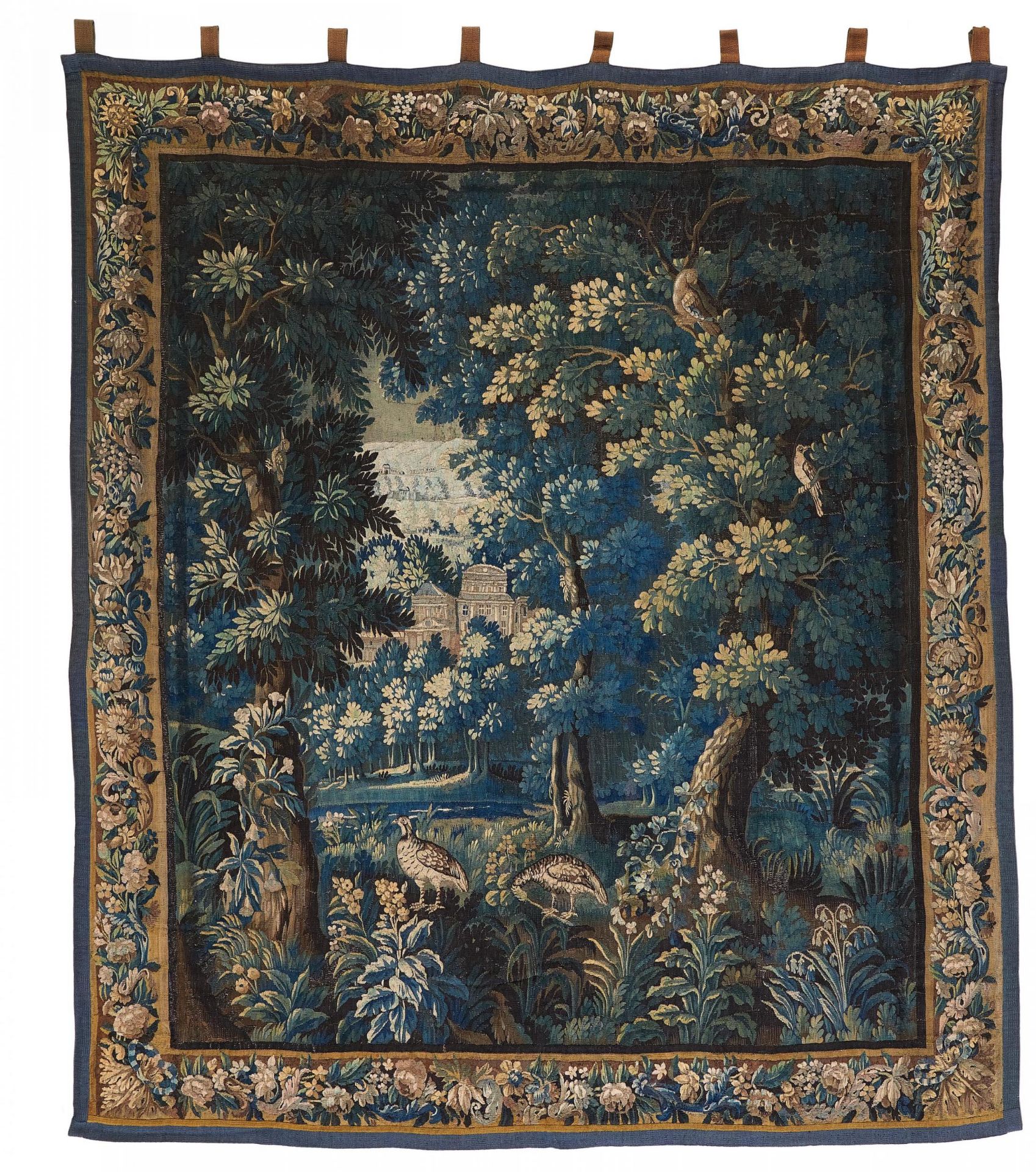 GROßE VERDURE. Flandern. Frühes 18.Jh. Wolle und Seide. Dicht bewaldete Landschaft mit dem