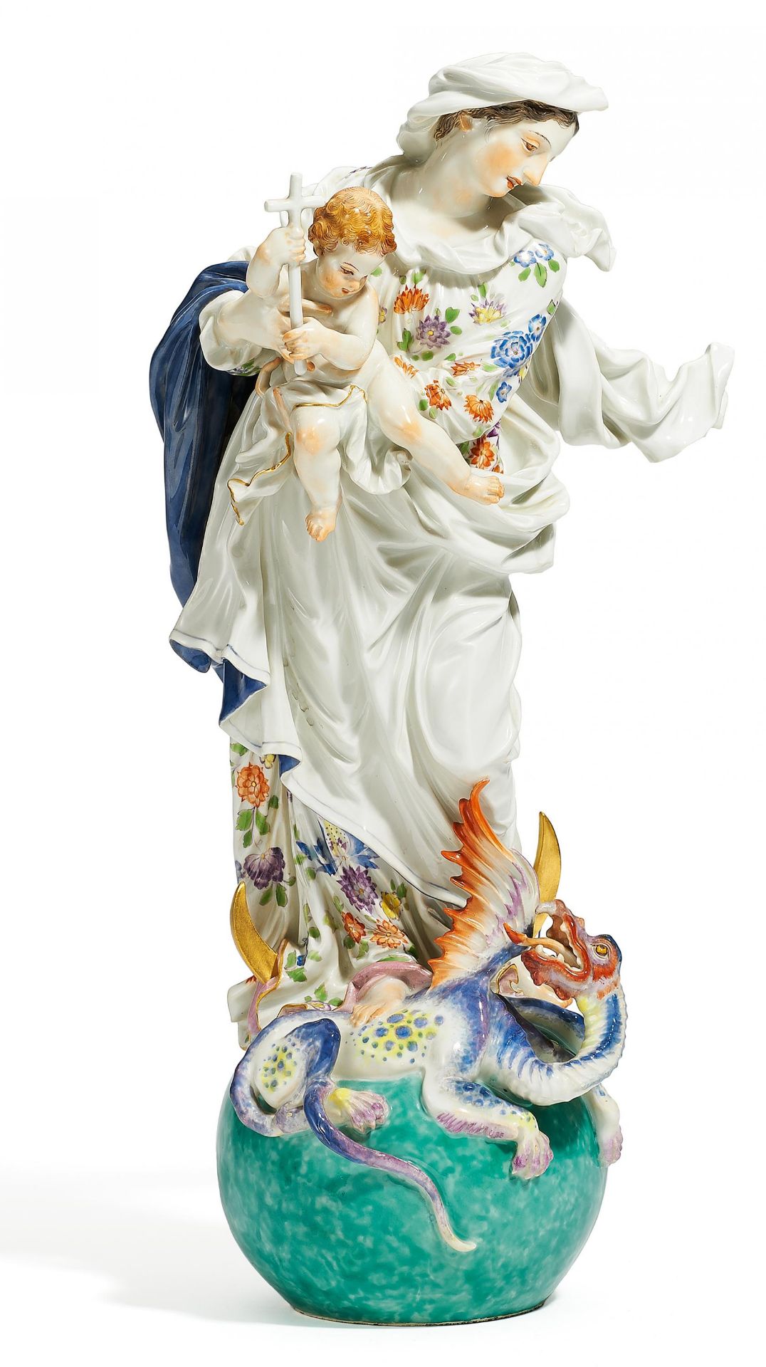 MARIA IMMACULATA. Meissen. 1970. Modell J. J. Kaendler. Porzellan, farbig und gold staffiert. Auf