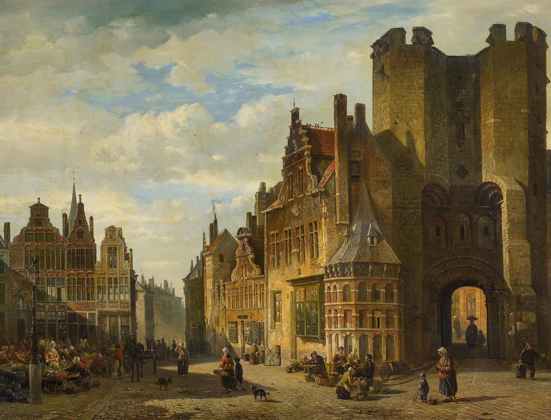 Boulanger, François Jean Louis Gent 1819 - 1873 Stadtansicht in Gent. Öl auf Holz. 68 x 88,5cm.