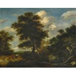 van Ruysdael, Jacob Salomonsz. Haarlem 1629 - 1681 Waldlandschaft mit Vieh. Öl auf Holz. 59 x