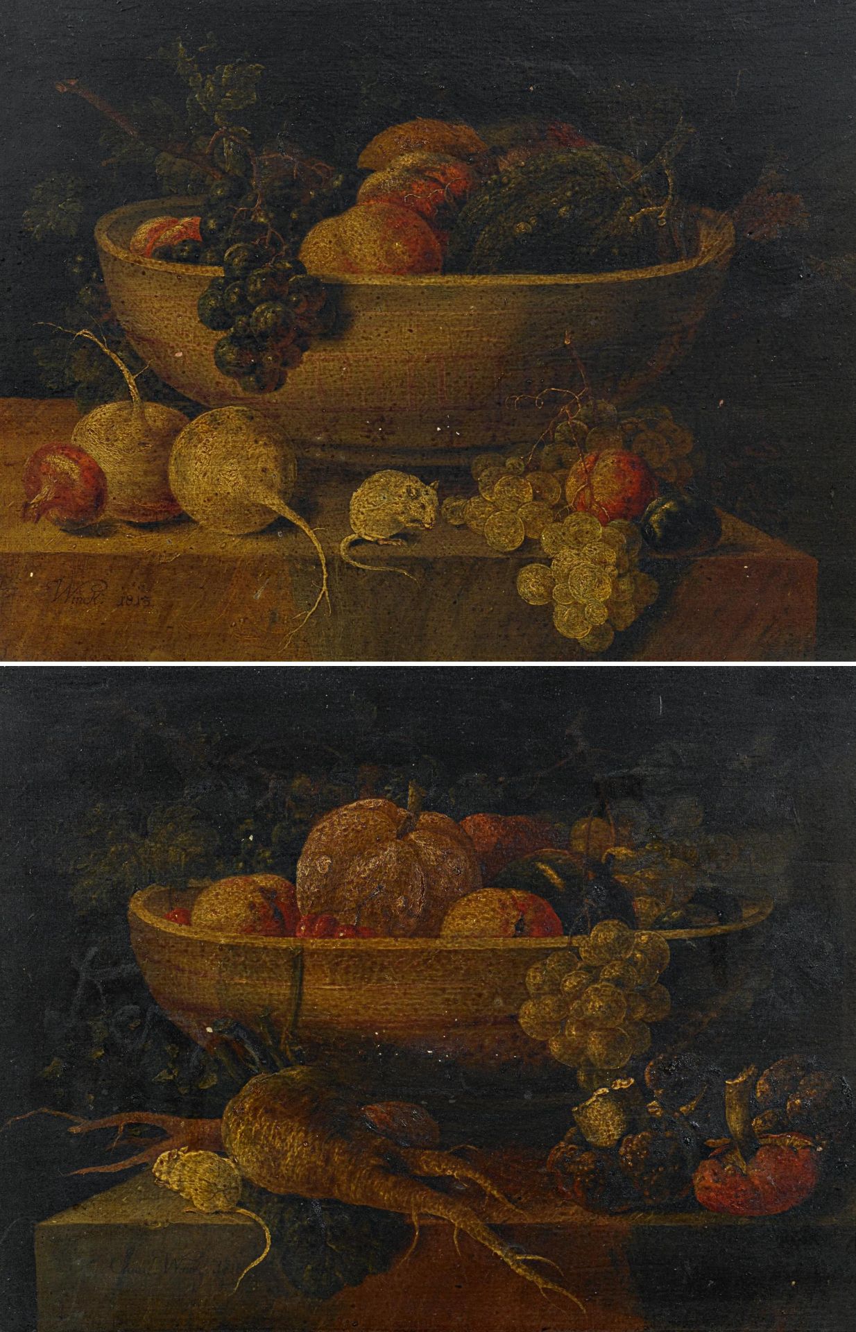 Winck, Johann Amandus 1748 Eichstätt - 1817 München Zwei Gemälde. Stillleben mit Obst und Gemüse