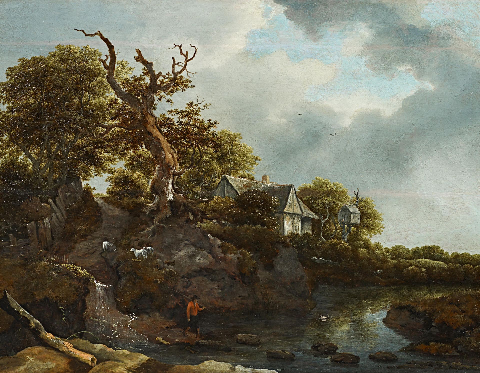 Ruisdael, Jakob Isaackszoon van Haarlem 1628/29 - 1682 Landschaft mit Haus und Taubenschlag. Öl