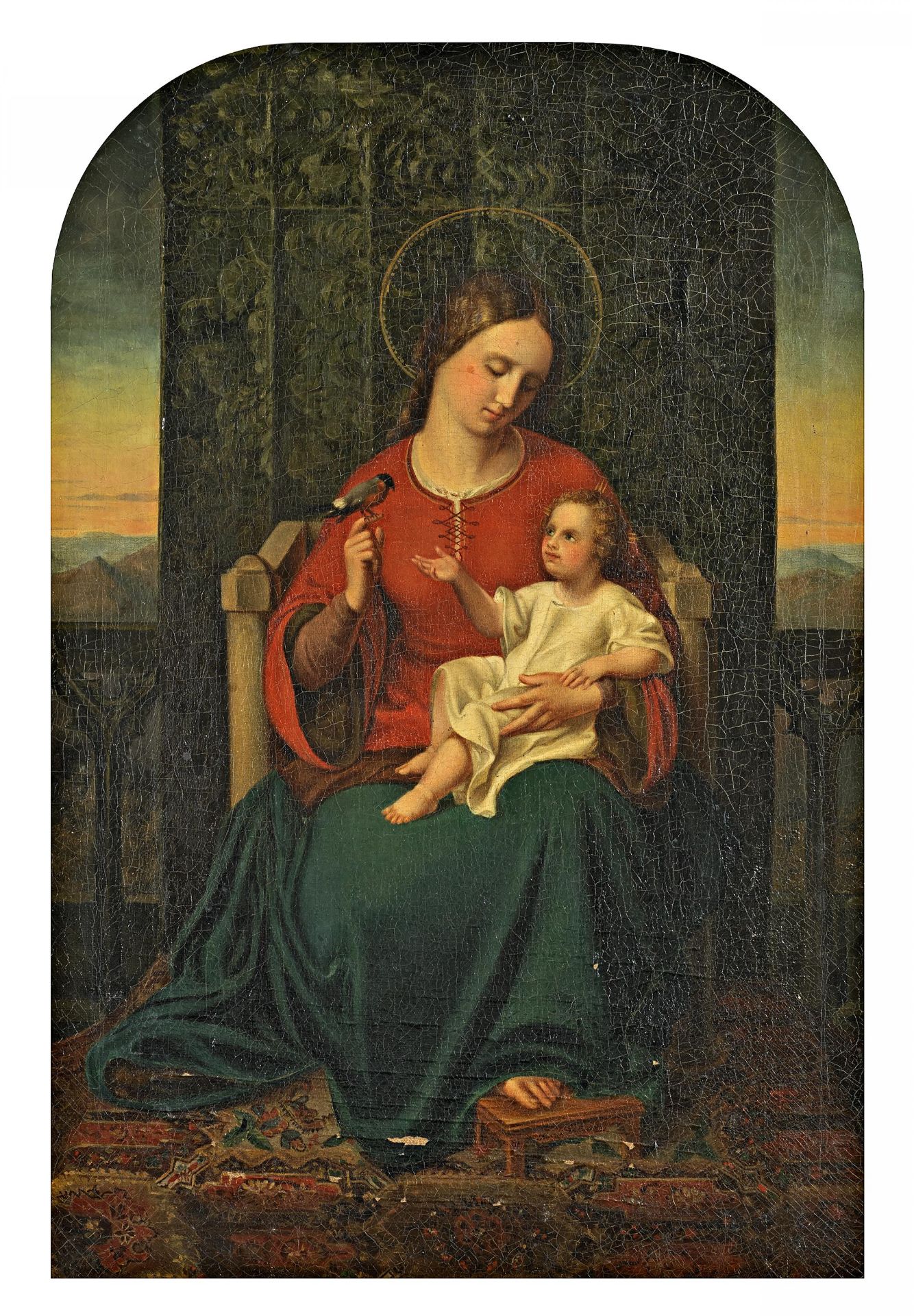 Wehrle, Maria Maria mit dem Christuskind und einem Vögelchen. Öl auf Leinwand. 54 x 37cm. Signiert