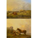 Dresdener Schule 1. H. 19. Jh. Zwei Gemälde: Hirten mit ihrem Vieh in arkadischen Landschaften.