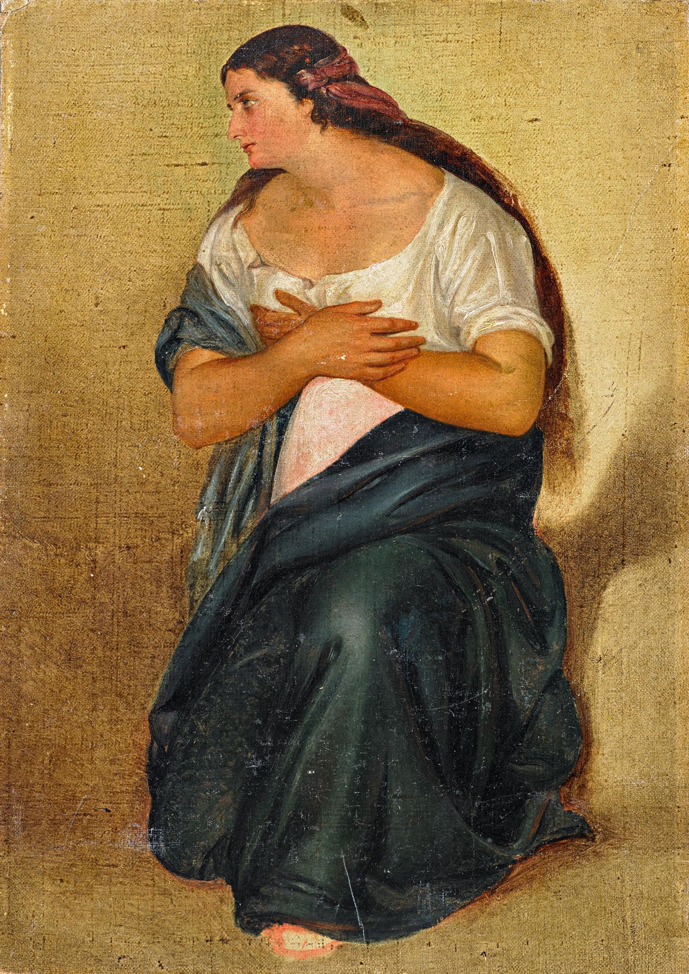 Deutsch-Römer um 1830 Figurenstudie einer Italienerin. Öl auf Leinwand. Auf Karton gezogen. 35,5 x