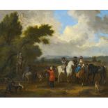 Maas, Dirck Haarlem 1659 - 1717 Ausritt zur Jagd. Öl auf Leinwand. Doubliert. 51,5 x 64,5cm.