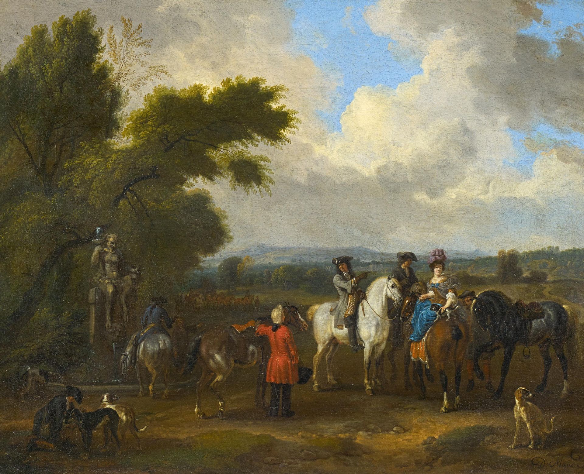 Maas, Dirck Haarlem 1659 - 1717 Ausritt zur Jagd. Öl auf Leinwand. Doubliert. 51,5 x 64,5cm.