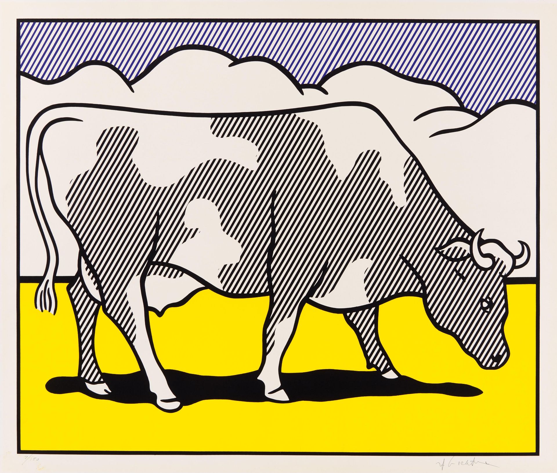 Lichtenstein, Roy New York 1923 - 1997 Cow Triptych (Cow going abstrakt) Poster. 1982. Drei