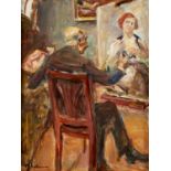 Liebermann, Max Berlin 1847 - 1935 Selbstbildnis vor der Staffelei, sitzend nach rechts. 1932. Öl