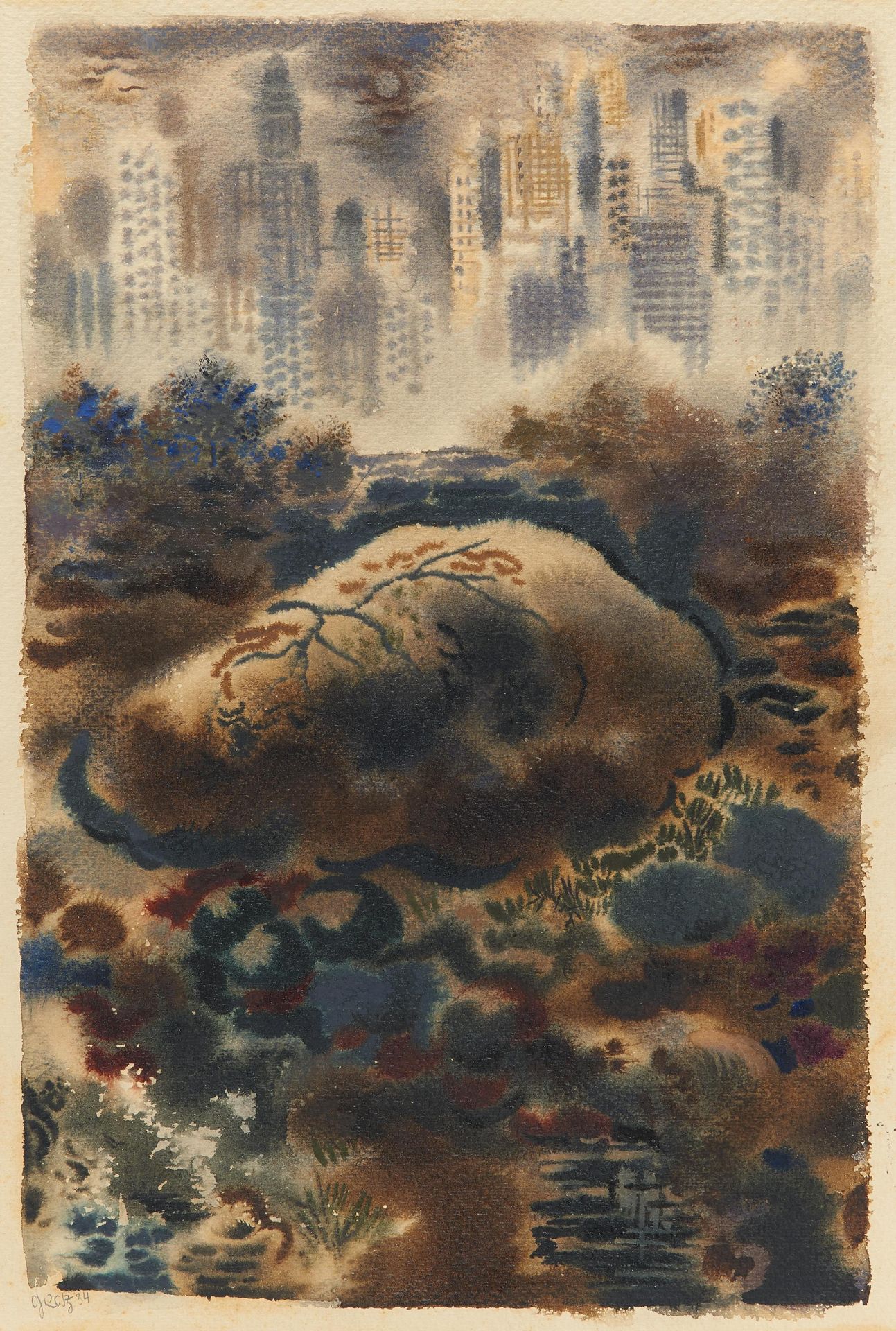 Grosz, George Berlin 1891 - 1959 Ohne Titel (Central Park). 1934. Aquarell auf Papier. 51 x 35cm.