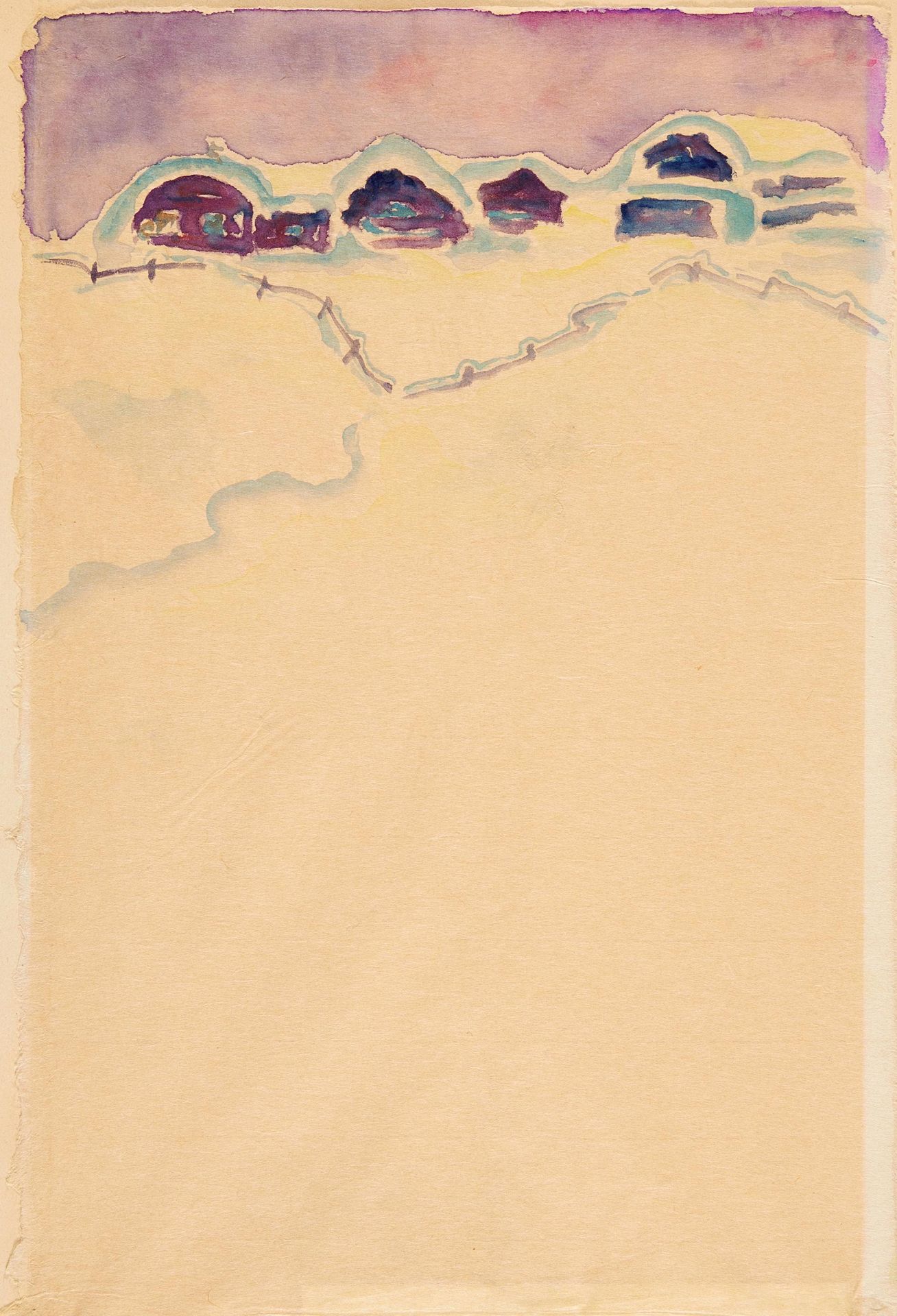 Bauknecht, Philipp 1884 - 1933 Gehöft im Winter. Aquarell auf Seidenpapier. Auf leichtem Karton