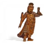 BEEINDRUCKENDER LOKAPALA WELTENWÄCHTER. China. Ming-Dynastie. Holz, geschnitzt, mit Vergoldung und